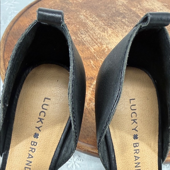 Lucky Brand Shoes Wm 7M Junai Black Leather D'Orsay Stacked Heel Bootie Open Toe - Picture 11 of 12